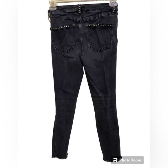 Free People SZ 27 Payton High Waist Studded Jeans Faded Black 80’s Retro Grunge - Picture 7 of 16